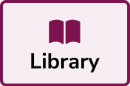 An open book over the word "Library."